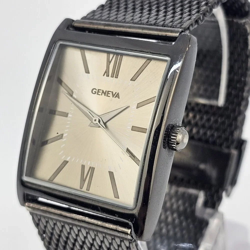 Geneva Men's Watch 34MM Brown‎ Dial Brown Mesh Bracelet Bands New Battery - Picture 4 of 12
